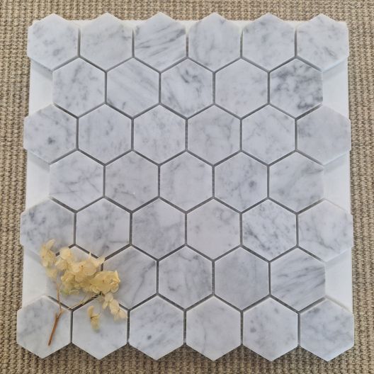 Hexagon Bianco Carrara Honed Marble - 50mm