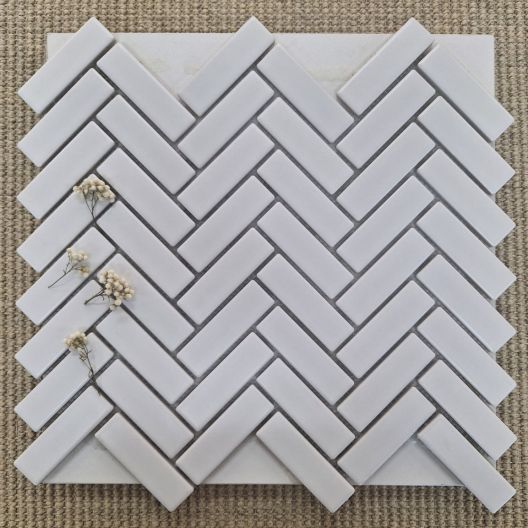 Herringbone White Matt Ceramic Mosaic