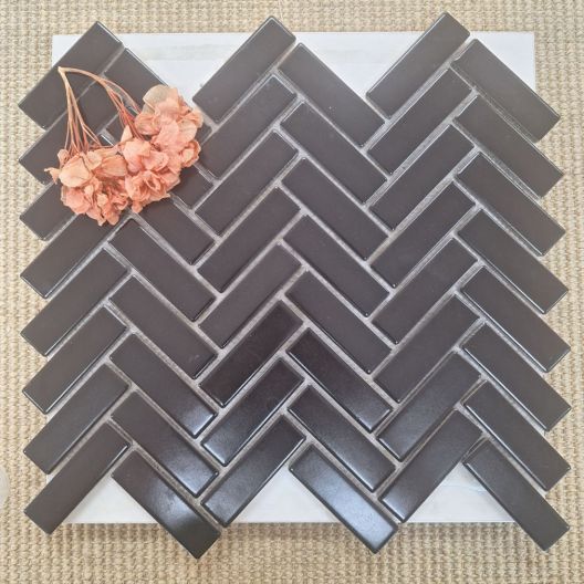 Herringbone Black Matt Ceramic Mosaic